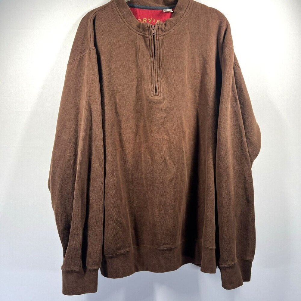 Orvis Men's Heavy Polo Large Solid Brown Long‎ Sleeve Pullover Logo 100% Cotton